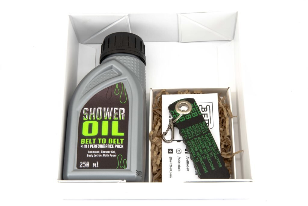 Shower oil pack and keyring